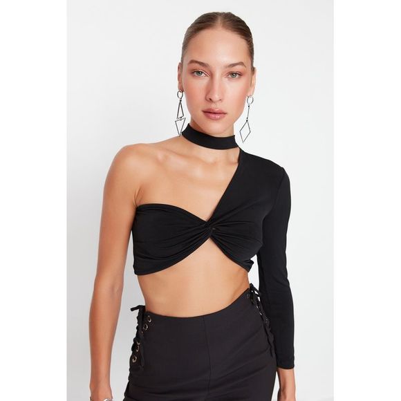 NWT Trendyol Fitted Asymmetrical Collar Knit Bustier - Picture 2 of 11